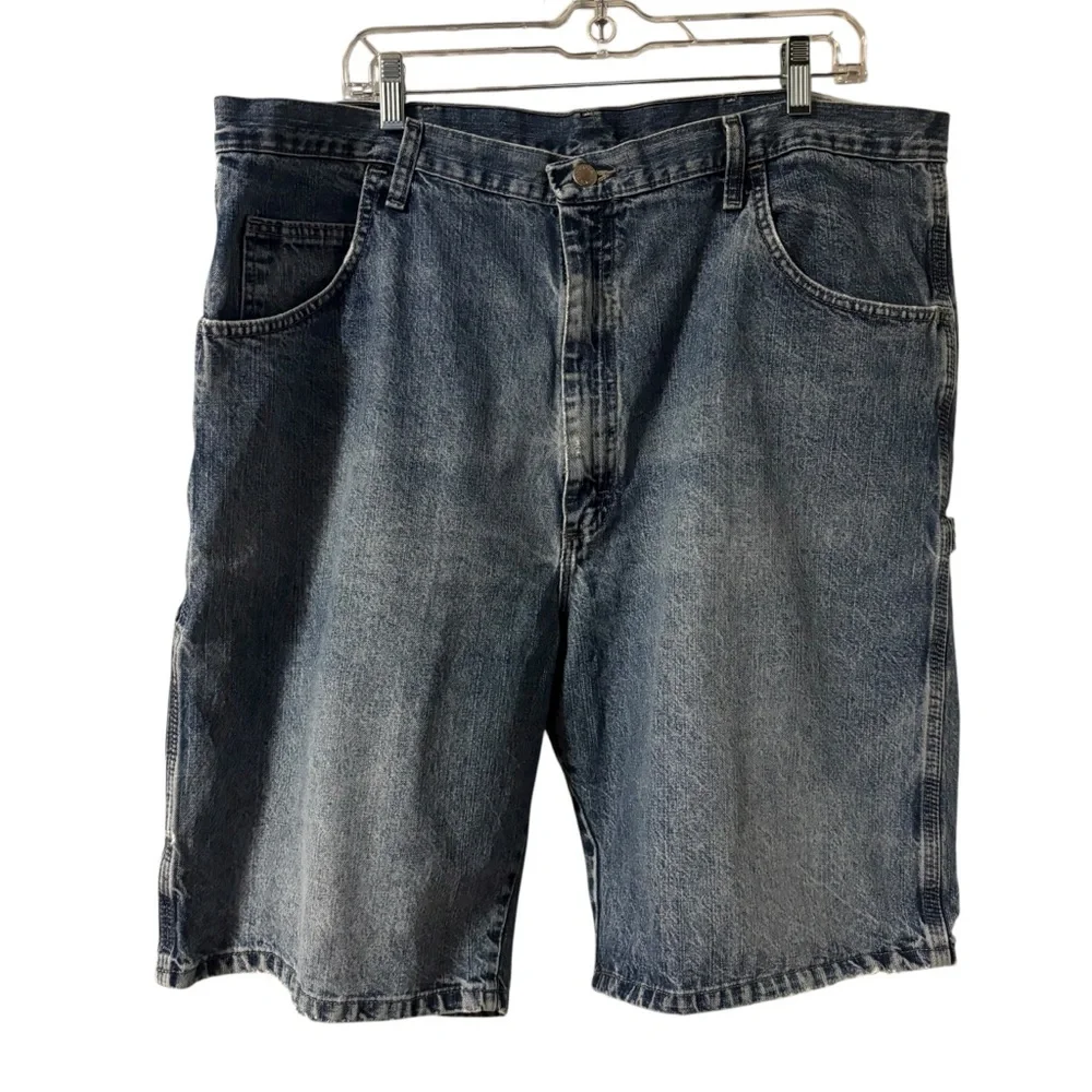 Wrangler Men’s Y2K Blue Cargo Carpenter Denim Jean Shorts Size 40 💯 Cotton  ,